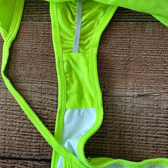 Leg Avenue women’s studded rhinestones neon cheeky tie bikini -L - Picture 6 of 9